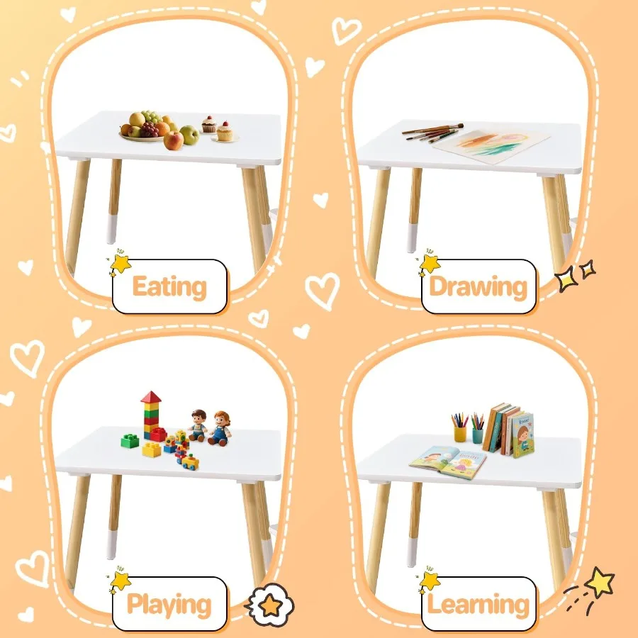 Wood Table and 2 Chair Sets Toddler Small Multi-Activity Study Eating and Playing Table Set for Age 3-7 Child Desk and Chair Se