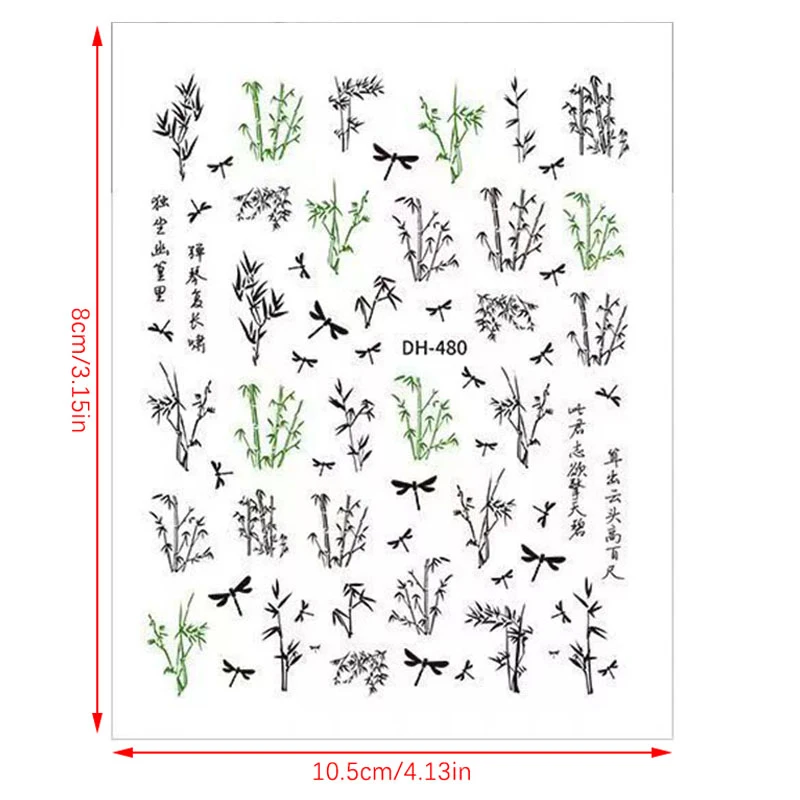 Bamboe Nail Art Stickers Schuifregelaars Kraanbloemen Chinese Trandition Stijl Nail Art Stickers Tattoo Diy Manicure Decoraties Salon