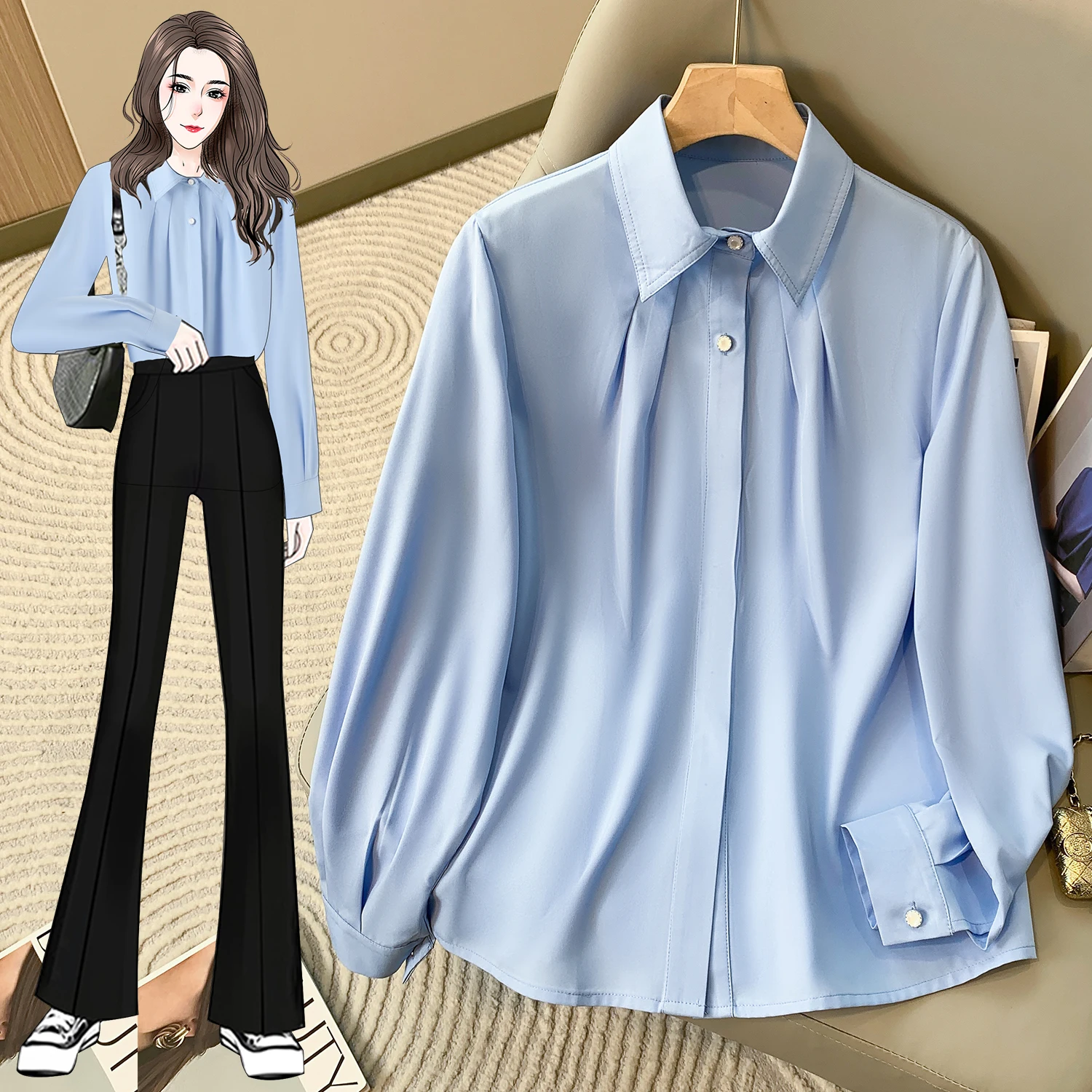 قمصان وبلوزات بمقاسات كبيرة للنساء لربيع 2025 قميص جديد بأكمام طويلة ملابس عمل مكتبية للسيدات قميص أنيق بلوزة نسائية