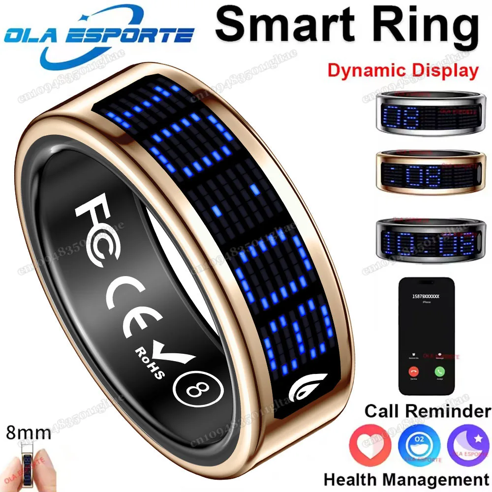 

Smart Ring With Dynamic Display Screen 5 ATM Waterproof Blood Oxygen Heart Rate Sleep Monitor Sports Ring Men Women Fashion Ring