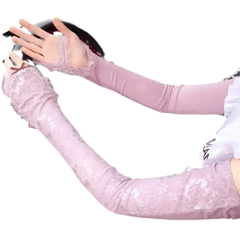 Длинные кружевные сексуальные полые перчатки без пальцев, солнцезащитные рукава, женские сетчатые тонкие велосипедные солнцезащитные варежки, аксессуары
