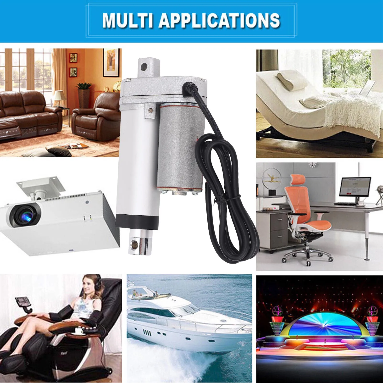 

DC Electric Actuator 12V Electric Motion 50mm Stroke 750N Force 10mm/s Heavy Duty Aluminium Alloy Tool Linear Motion Actuator