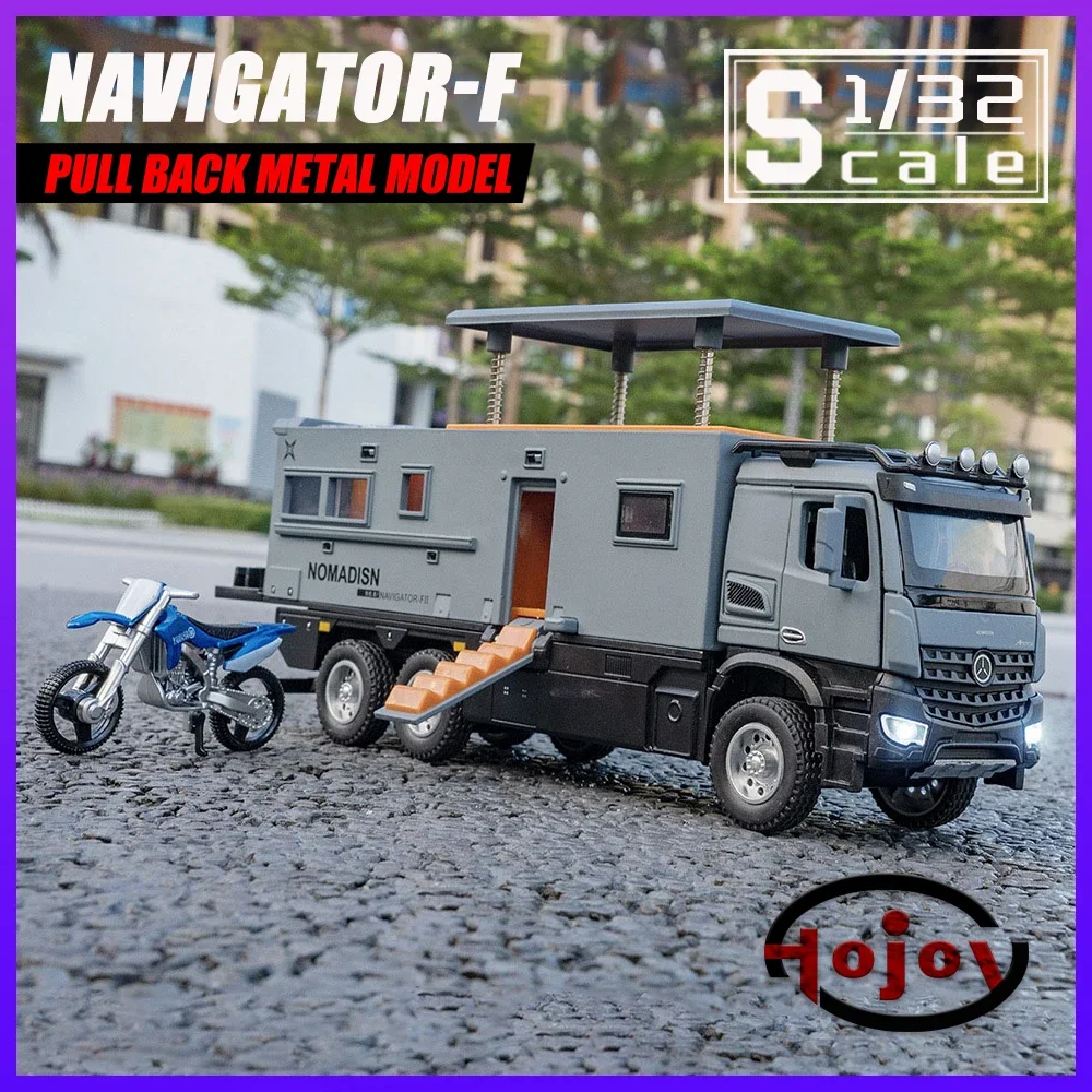 

Металлические автомобили, игрушки, масштаб 1/32, Nomadison Motor Home Navigator-F, литый под давлением автомобиль, модель для детей, детские автомобили, звук и технические характеристики