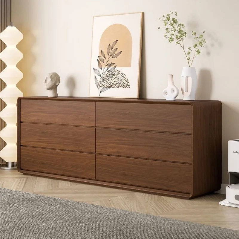 chest integrated minimalist, living room dining side cabinet, large capacity locker, walnut color side cabinet
