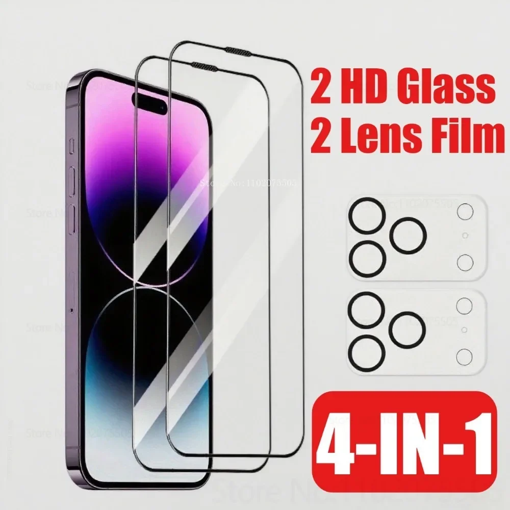 

[2+2]2pcs Black Border Tempered Glass+2pcs Lens Protectors for IPhone 17 Air 16 15 Promax 17 Promax 14 Plus 12 Mini 11 13 Promax