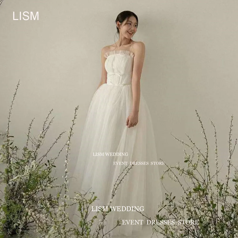 

LISM Vintage Pleat Tulle A Line Korea Wedding Dresses Fairy Sleeveless Bridal Gown Photo Shoot Backless Custom Bridal Dresses