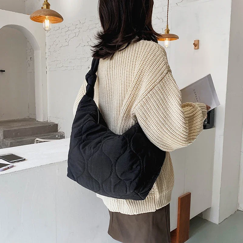 Youda novo inverno grande bolsa de ombro espaço algodão bolsa mulher casual tote para baixo diagonal sacos pena acolchoada senhoras pacote de compras