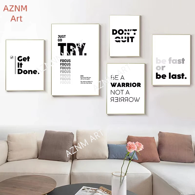 Minimalistische Motivationszitate Leinwand-Kunstposter Drucke Moderne Schwarz-Weiß Wanddekoration Bilder für Zuhause und Büro