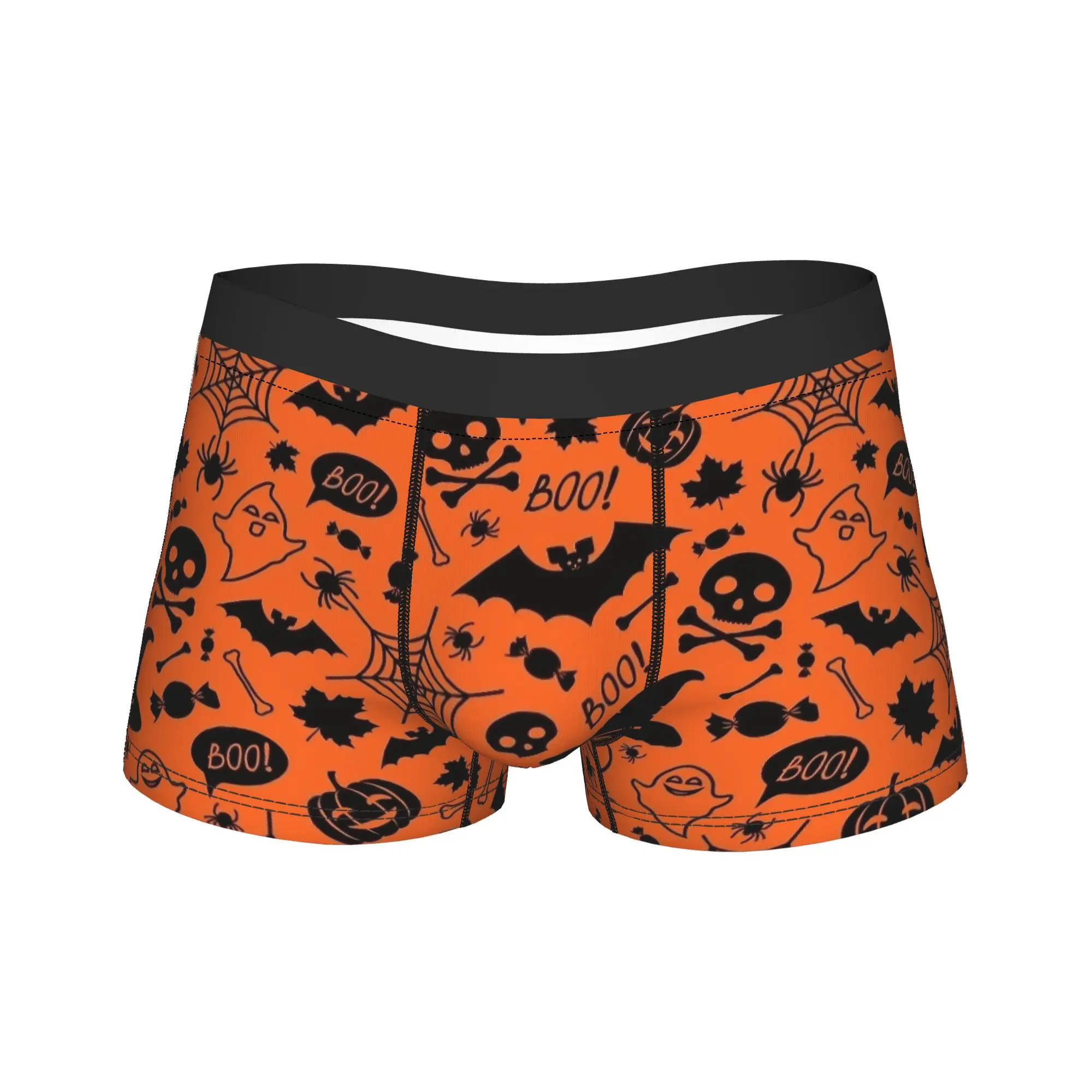 Men Halloween Boo Cartoon Bat Pumpkin Long Underwear  Novelty Boxer Briefs Shorts Panties Male Breathable Underpants M-XXL