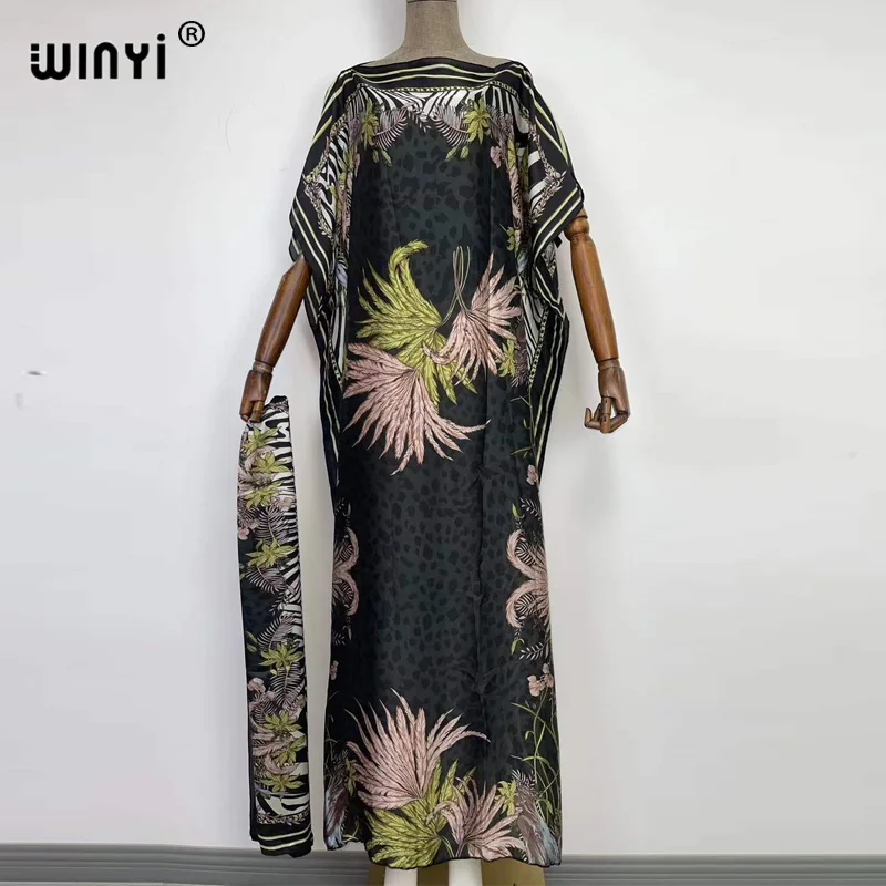 2022 beach cover ups for women Print Bohemia WINYI Loose Elegant Muslim Abaya dress new Sexy Lady Party maxi beach holiday dress