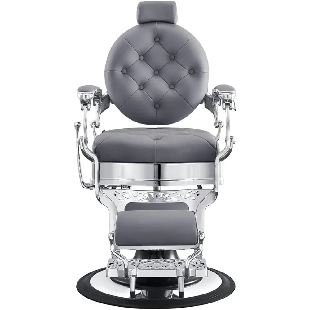 Heavy Duty Barber Chair Barbershop Chair Hydraulic Barber Chair Vanquish Chrome - Grey Padded arm and calm rest High Quality