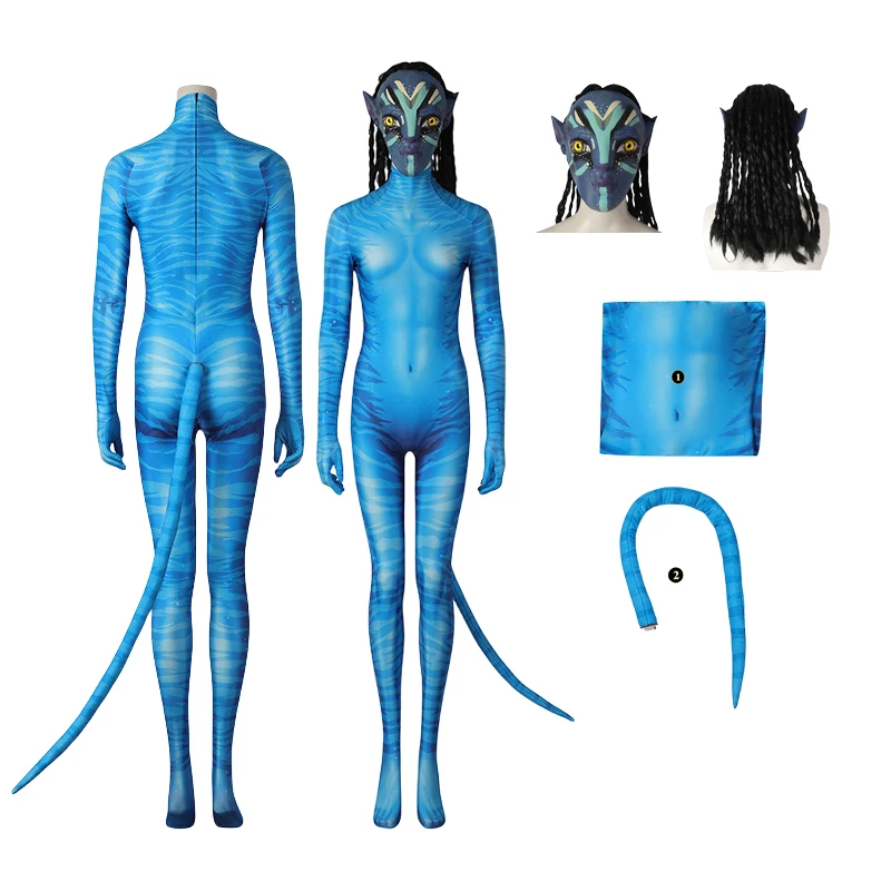 Neytiri تأثيري المرأة زي الصورة الرمزية 2 فيلم طريقة المياه لعب الأدوار فانتازيا امرأة بذلة قناع الذيل هالوين تمويه