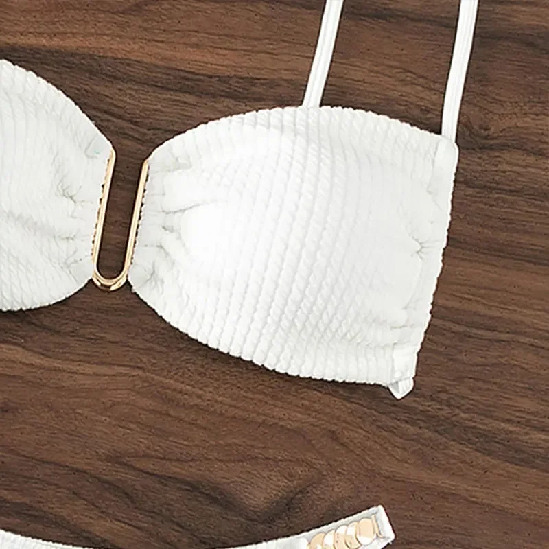 HIAVAVA-Bikinis Bandeau sexys con eslabones metálicos en U, traje de baño de dos piezas para mujer, traje de baño con Tanga, ropa de playa de cintura baja