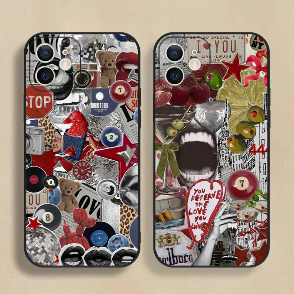 

Star Moon Lips Pattern Phone Case For iPhone 16 15 14 13 12 11 Pro Max Mini X XS SE 7 8 Plus 16E Shockproof Soft Cover Fundas