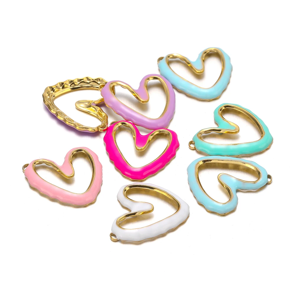 

5pcs Stainless Steel Enamel Heart Charms Pendant for DIY Necklace Jewelry Findings Supplies Drop Earrings Making Accessories