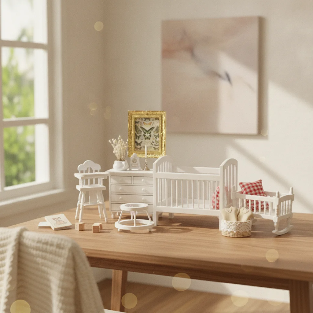5 Pieces Dollhouse Nursery Set Miniature Crib Closet Detailed Toy Cute for Collectors