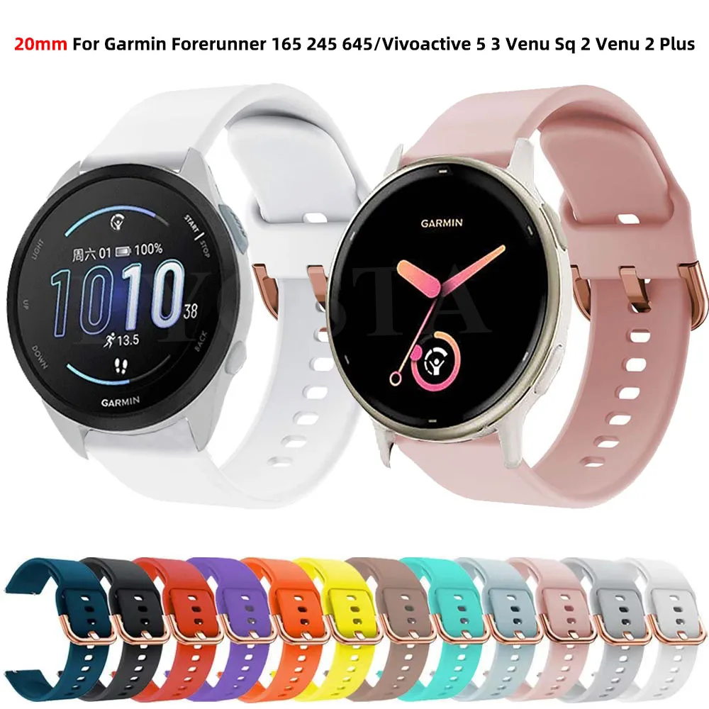 

20mm Strap For Garmin Forerunner 165 158 55 245 645 Vivoactive 5/3 Venu SQ 2/2 Plus Silicone Watchband GarminMove Sport Bracelet