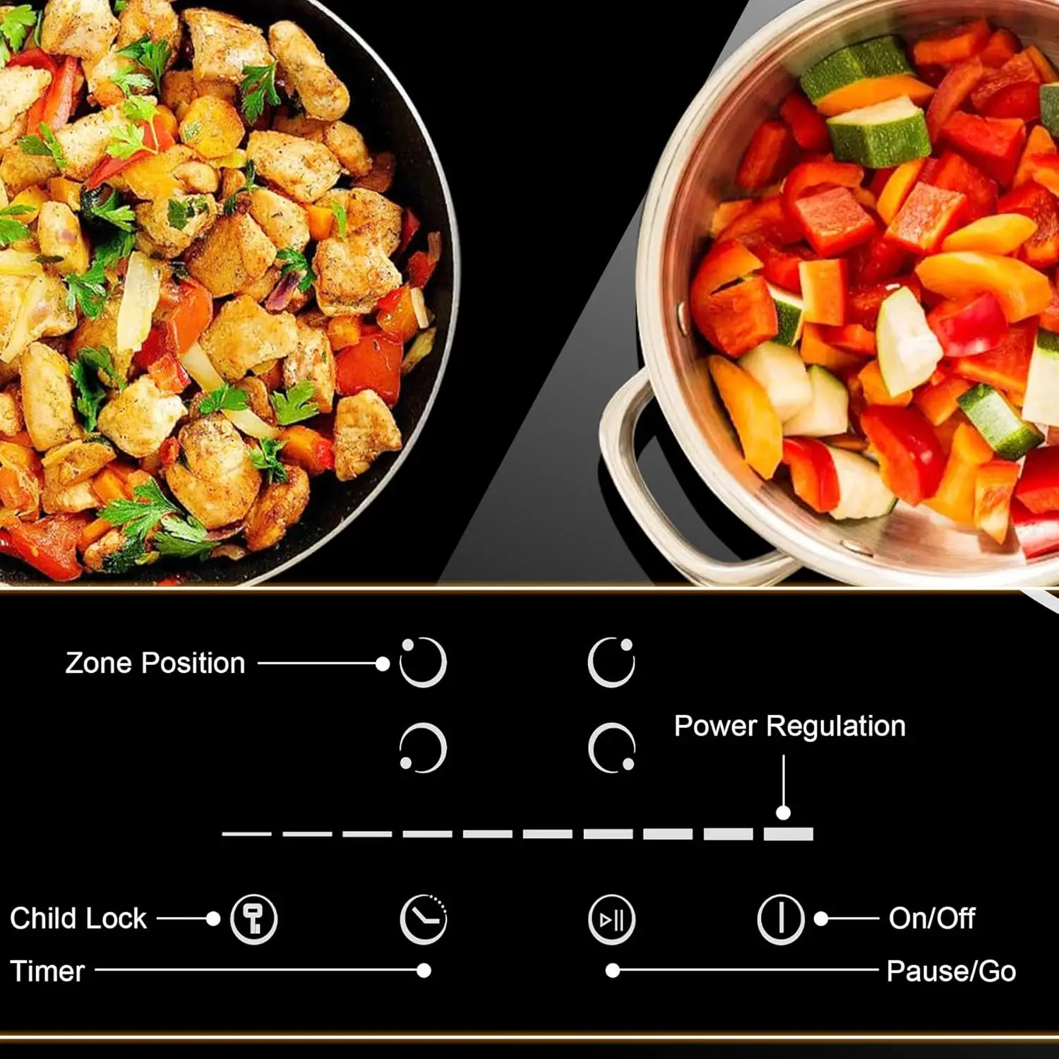 NOXTON Ceramic Hob 60CM Built-in, Black, Slider Touch, Electric 6000W, Safety Lock, Pause, Timer, No Plug, Hard Wired, 220-240V