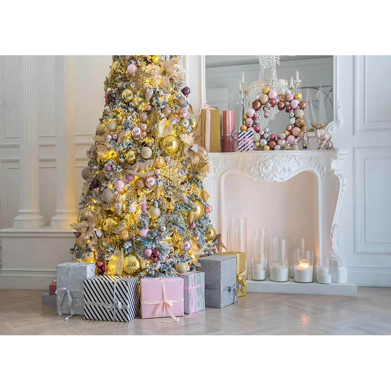 Fondali di natale camino albero inverno interno bambino ritratto fotografia sfondo per Studio fotografico fotofono 21522DHY-04