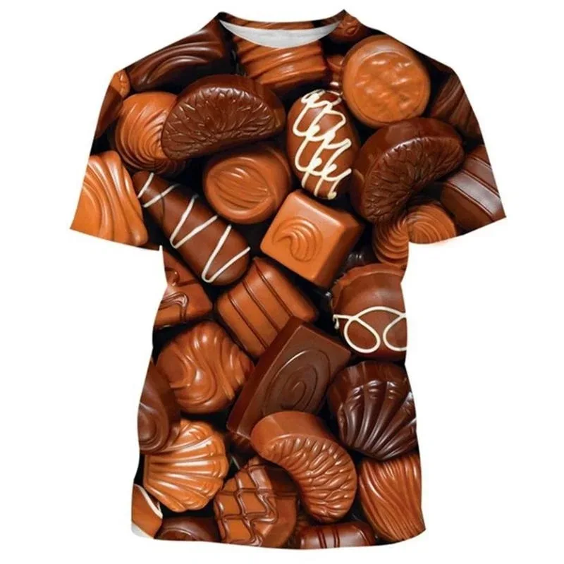 Silky Chocolate Pattern T-Shirt For Men Candy Dessert 3D Printed T Shirts Summer Short Sleeve Oversized Street Tops Sports Tees