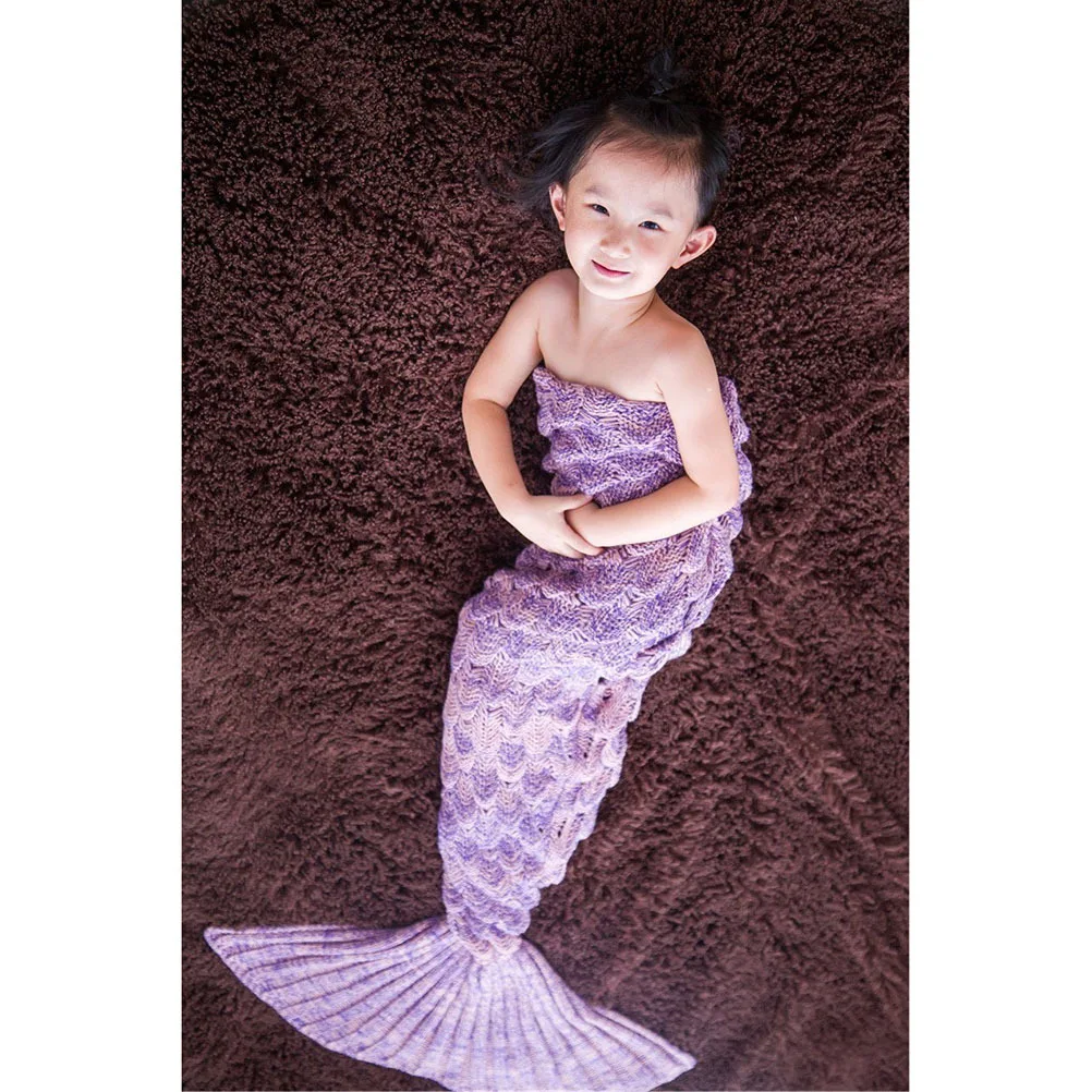 Mermaid Tail Blanket Purple Eco-Friendly Acrylic Fiber Soft Skin-Friendly Warm For Kids Non-Pilling Shrink-Proof Hand