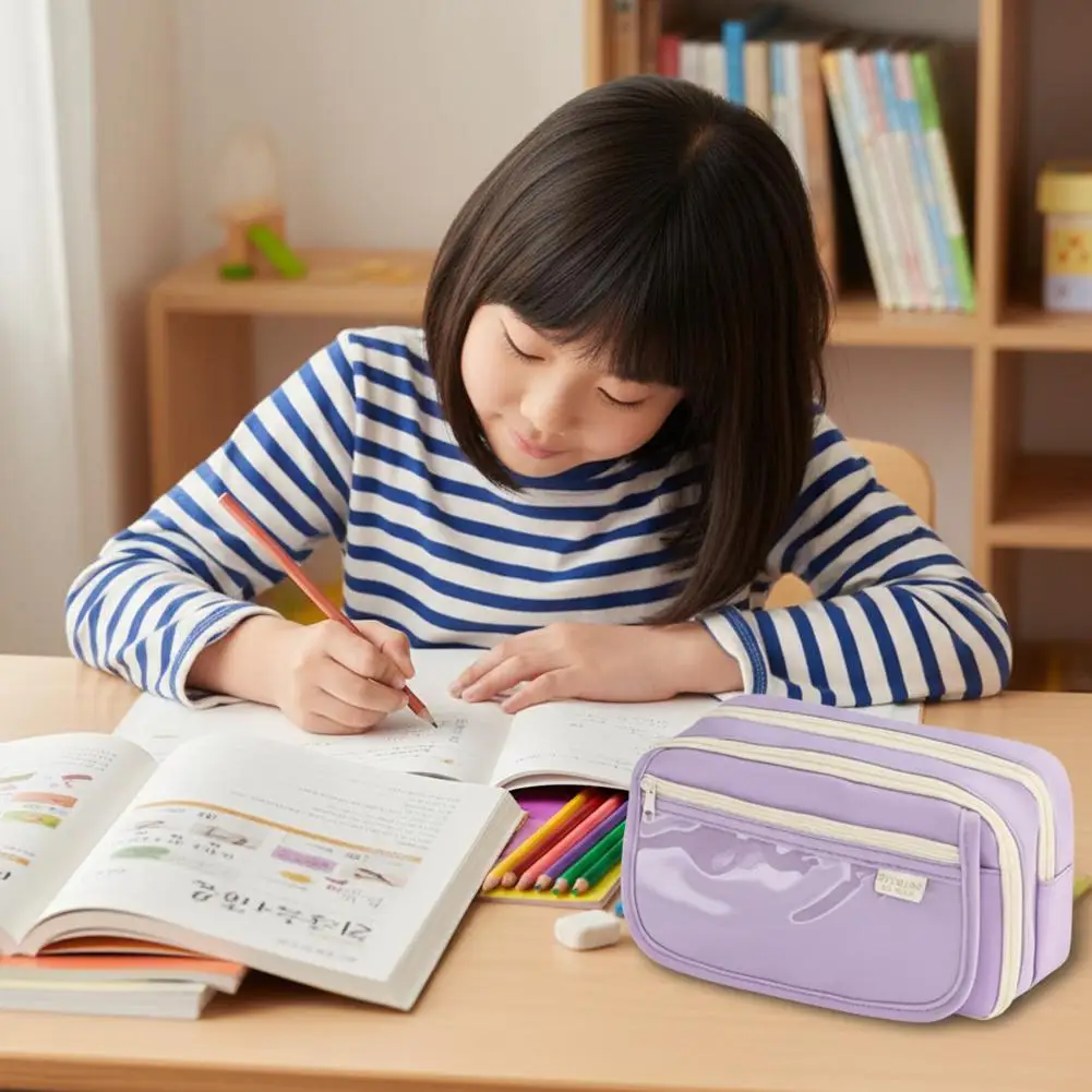 Large Capacity Nine Layer Transparent Pencil Case Primary & Junior High School Stationery Box Flip Cover Dopamine Colored Statio