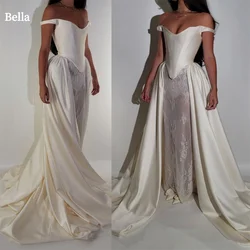 Bella White Satin Off the Shoulder Illusion Lace Prom Dress Elegant Customized فساتين سهرة  Floor-length vestidos de fiesta 2024