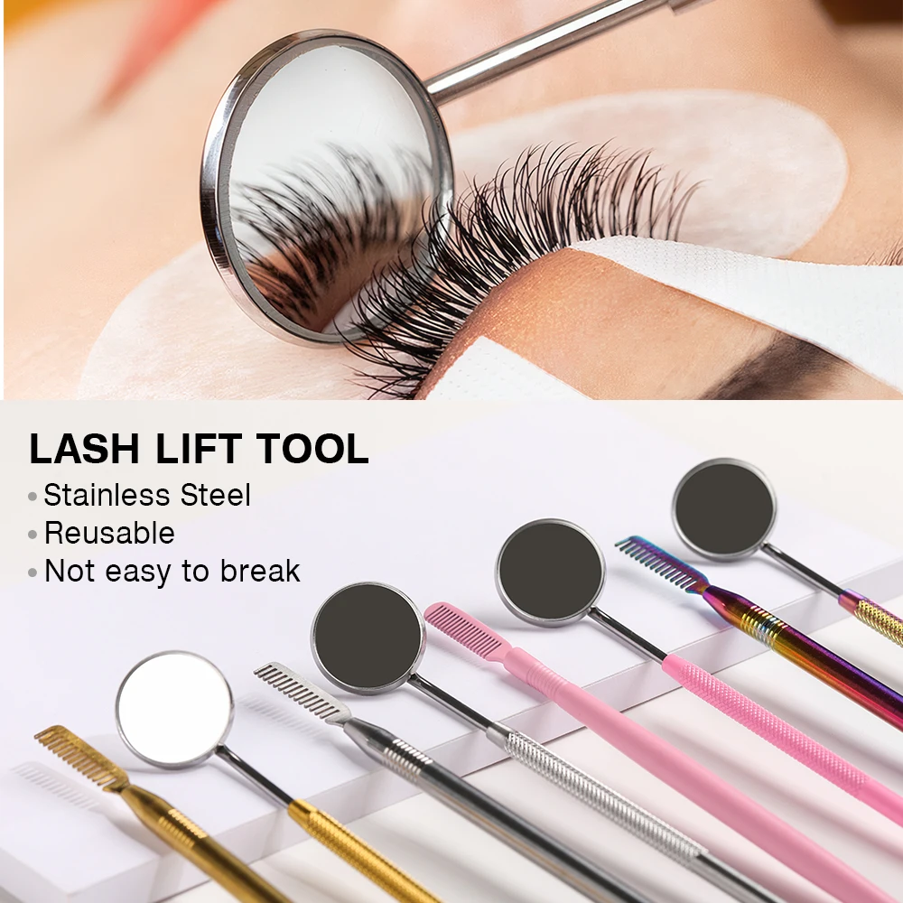 2 Pcs Professional Eyelash Separator Tool, 2 in 1 Lash Mirror with Comb Stainless Steel for Eyelash Perming Eyelash  Extension