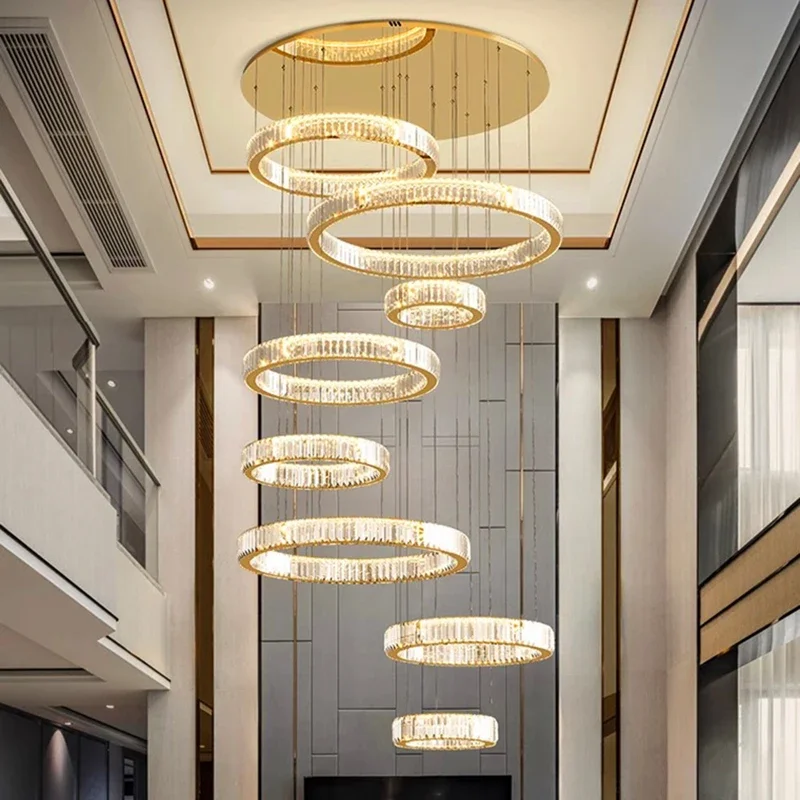 

Nordic Luxury Home Decor Ring Crystal Chandelier for Hotel Loft Villa Hall Staircase Pendant Lamp Interior Lighting Fixture