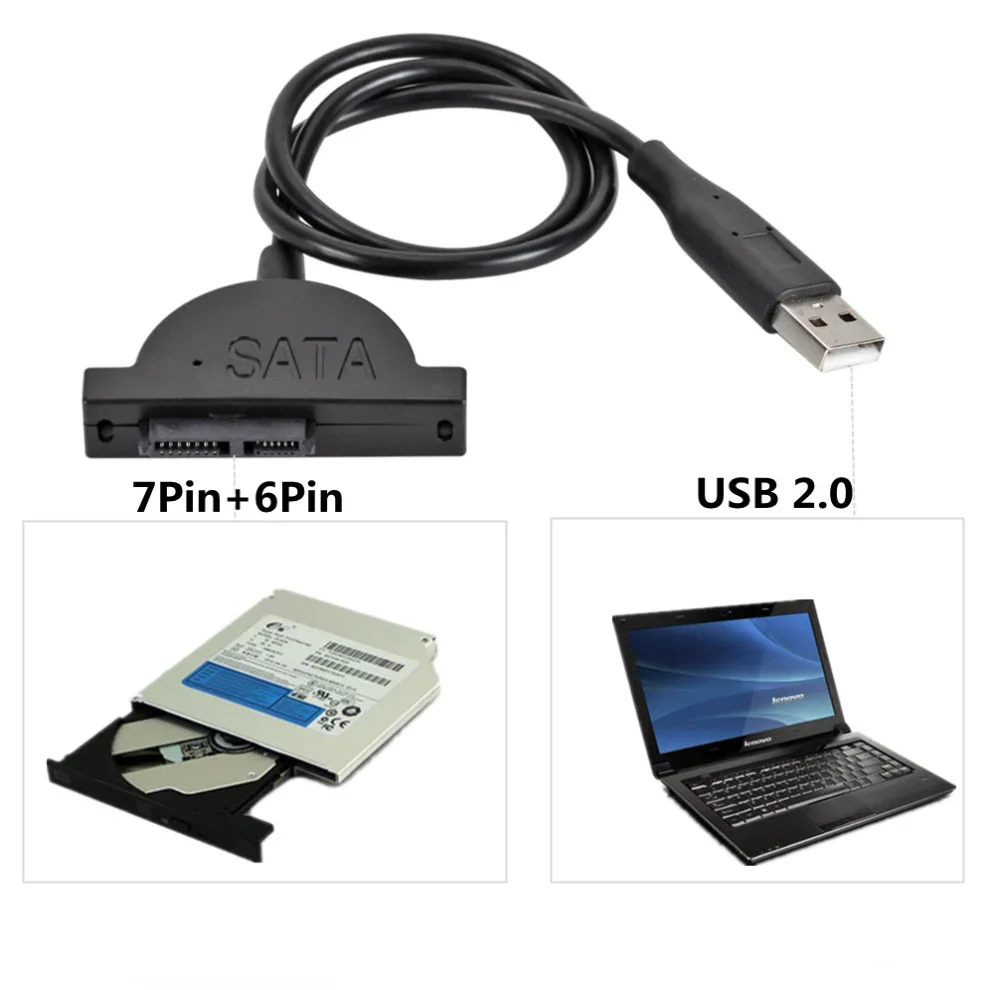 LccKaa USB 2.0 to Sata II 7+6 13Pin Adapter Converter Cable steady style for Laptop CD/DVD ROM Slimline Drive Converter Cable