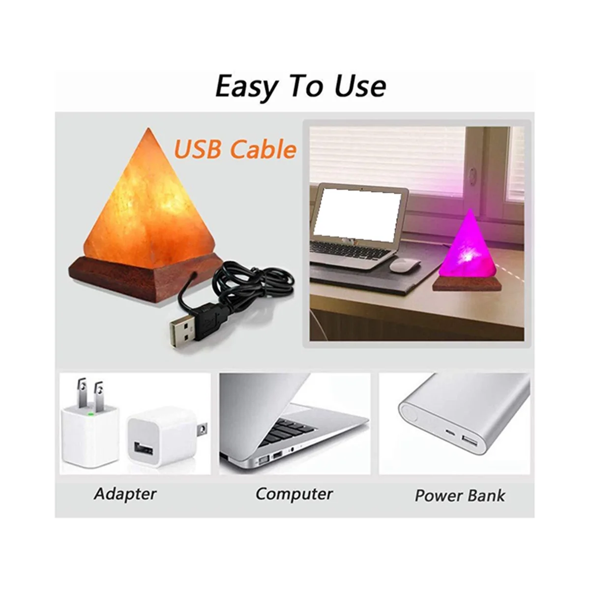 Lampa sól krystaliczna z chimalajami lampa z USB Led piramida solno-kryształowa lampa kryształowa ozdoba lampa atmosfera atmosfera lampa