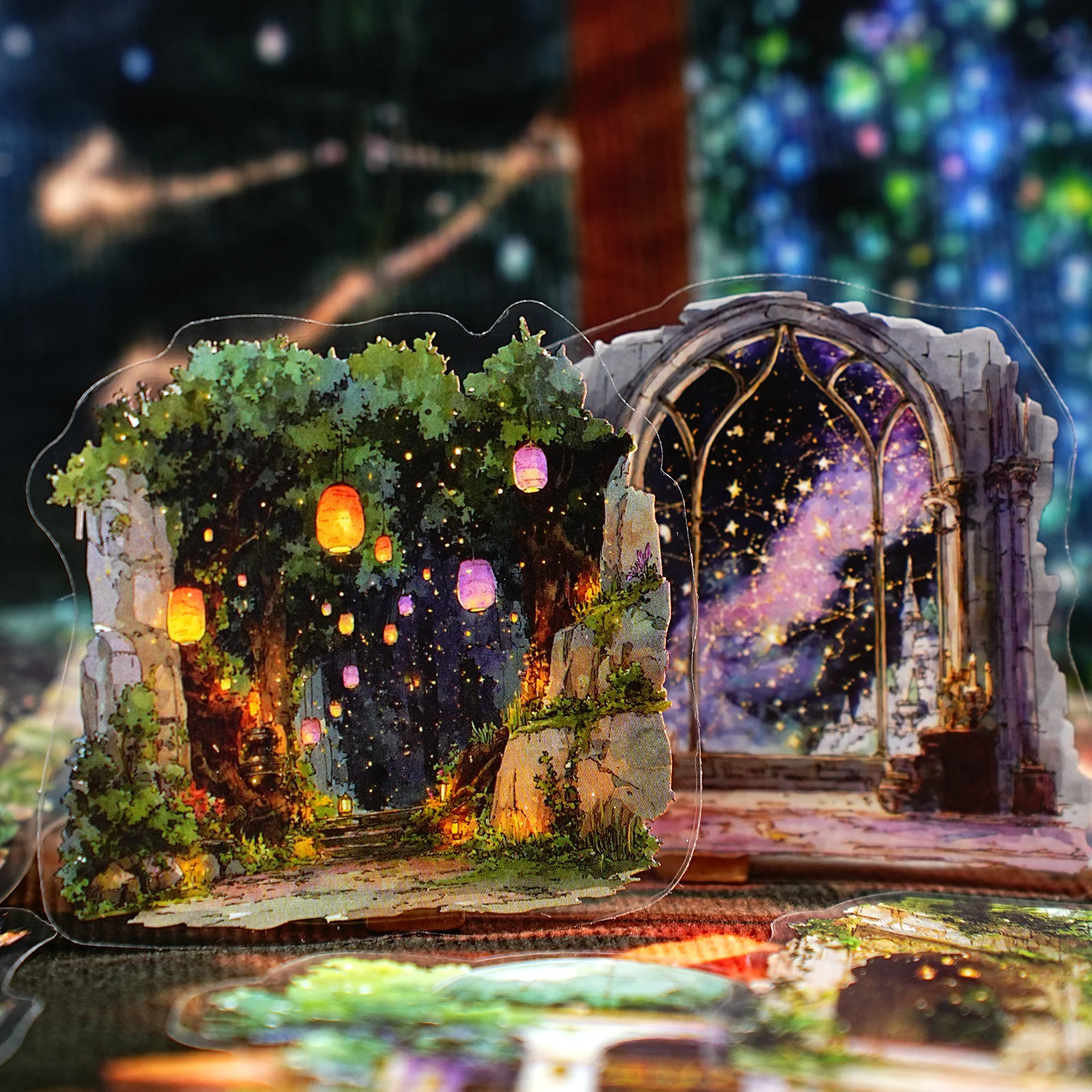 Etori Life Magic World Retro Magic Castle Architecture Pattern Pet Scenery Stickers DIY Scrapbooking Supplies, Room Decoration, Notebook, Phone Stickers, Photo Album, Children's Gift Paper Bag, Retro Party, Toy Stickers, Die-Cut Craft, Waterproof Decals