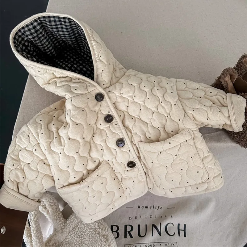 New Winter Children Thicken Warm Outerwear Hooded Polka Dot Toddlers Kids Cotton-padded Coats