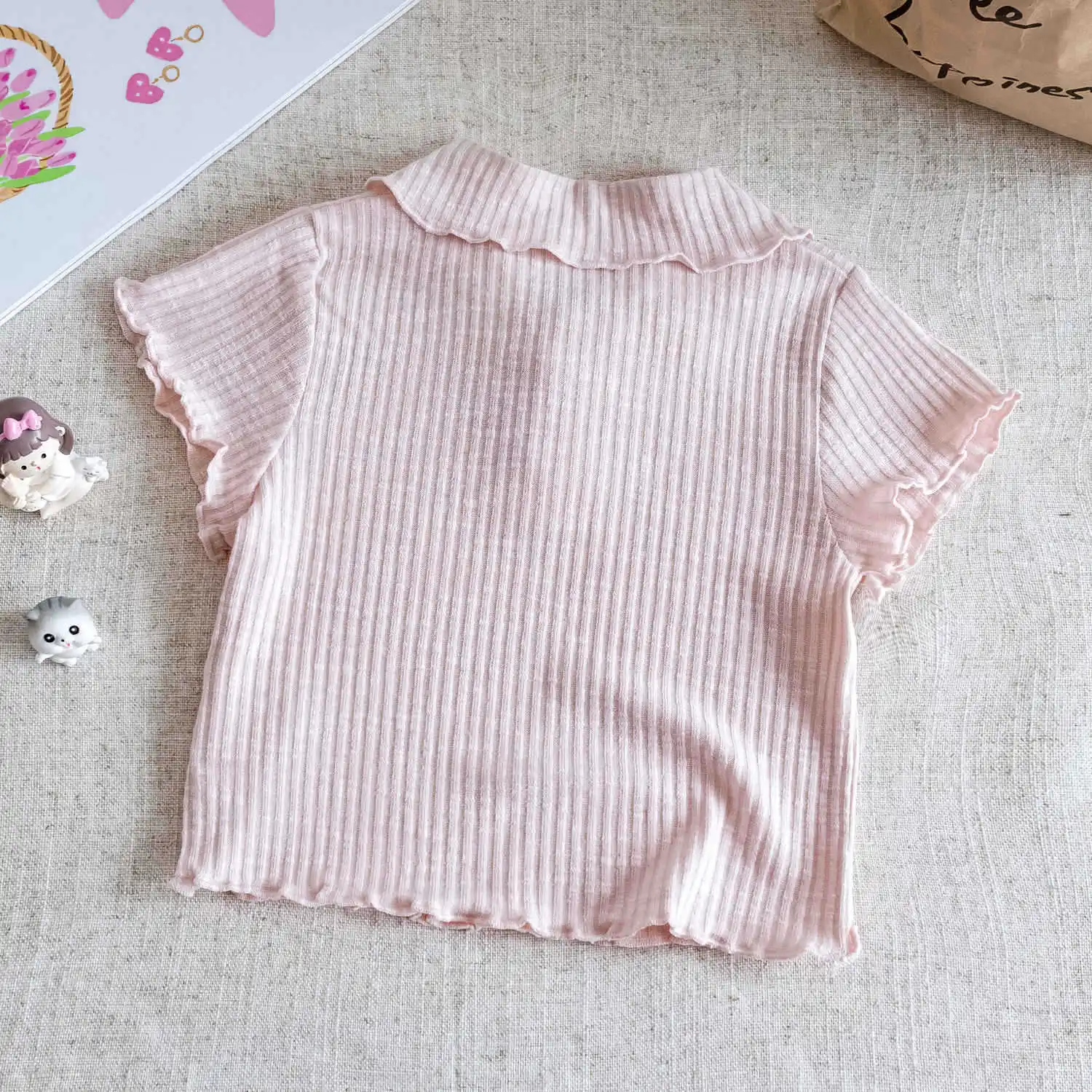 Girls' Short-Sleeve T-Shirt, Summer Korean-Style Sweet Doll Collar Top for Young Girls, Fashionable Base Layer for Toddlers