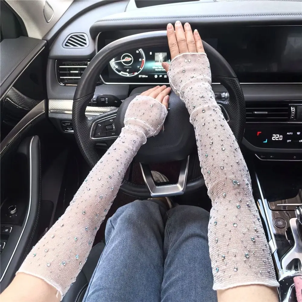 Fashion Sun Protection Crystal Arm Sleeves Breathable Mesh Ice Silk Sleeve Hand Sleeves Arm Cover Summer Arm Sleeves Summer