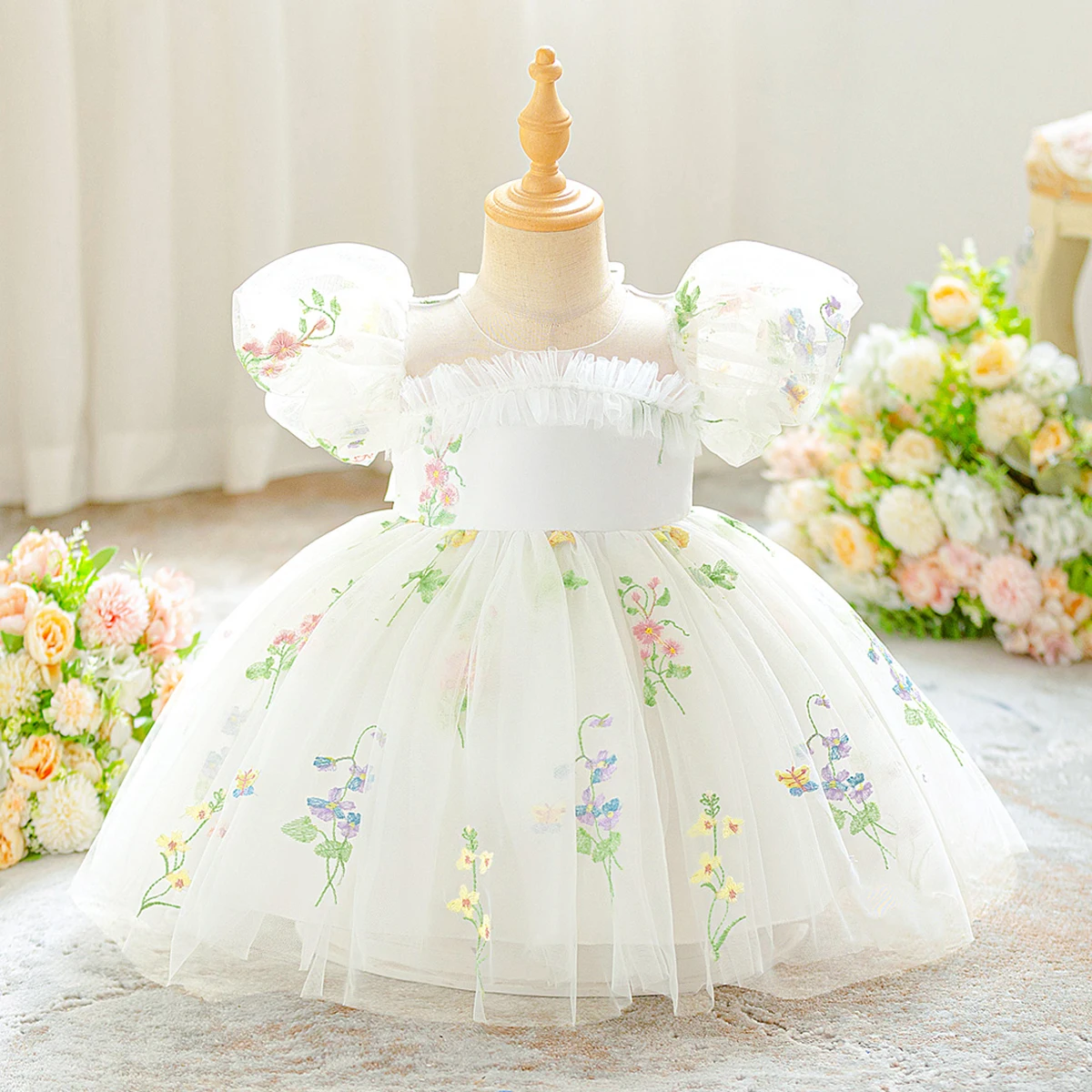 

Fashion Flower Baptism Party Baby Girls Dress Elegant Bridesmaid Wedding Princess Evening Dresses Baby 1st Birthday Prom Costume