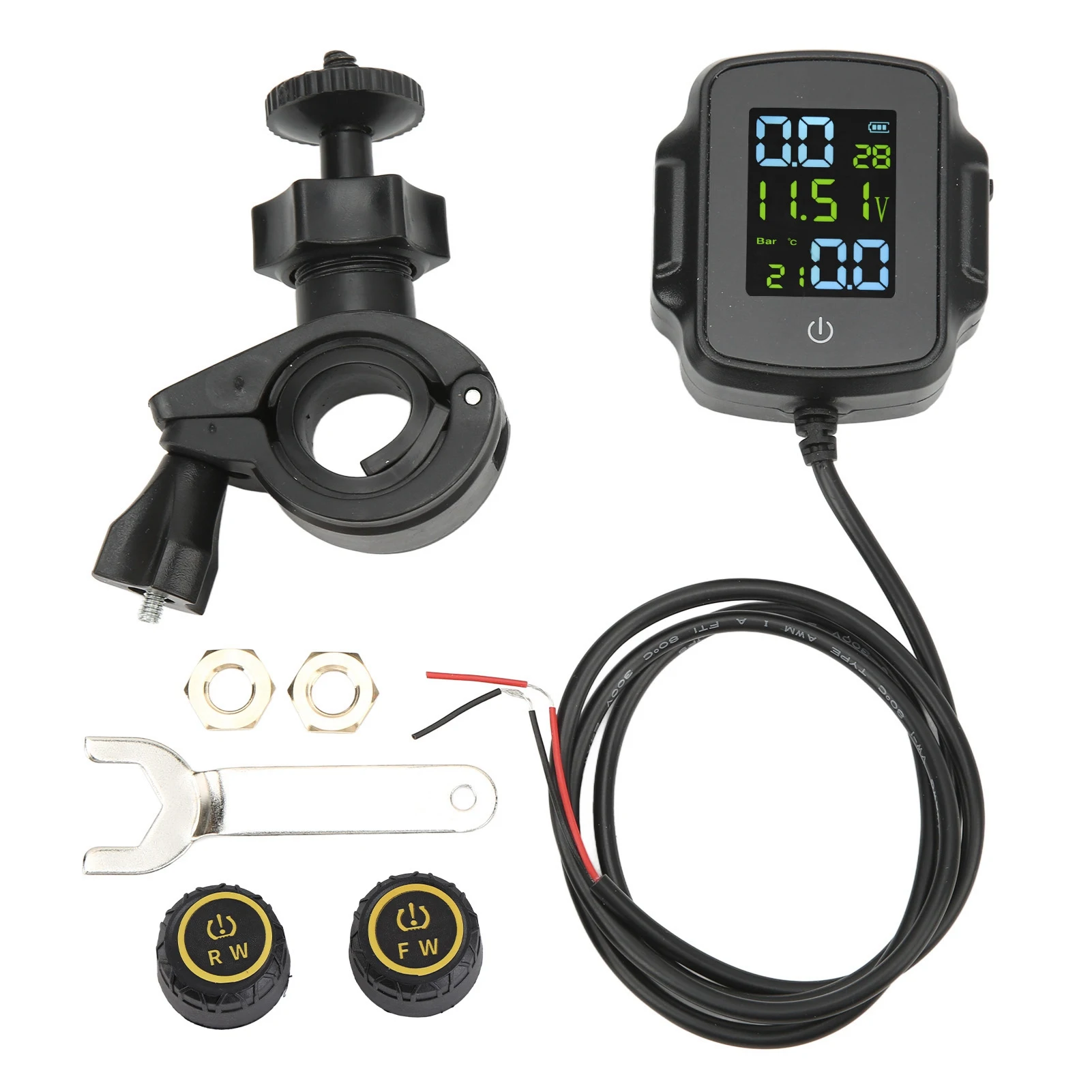 Motorcycle TPMS Tire Pressure Monitoring System With 2 External Sensors Moto Tyre Alarm Systems Real Time 12V USB Charging