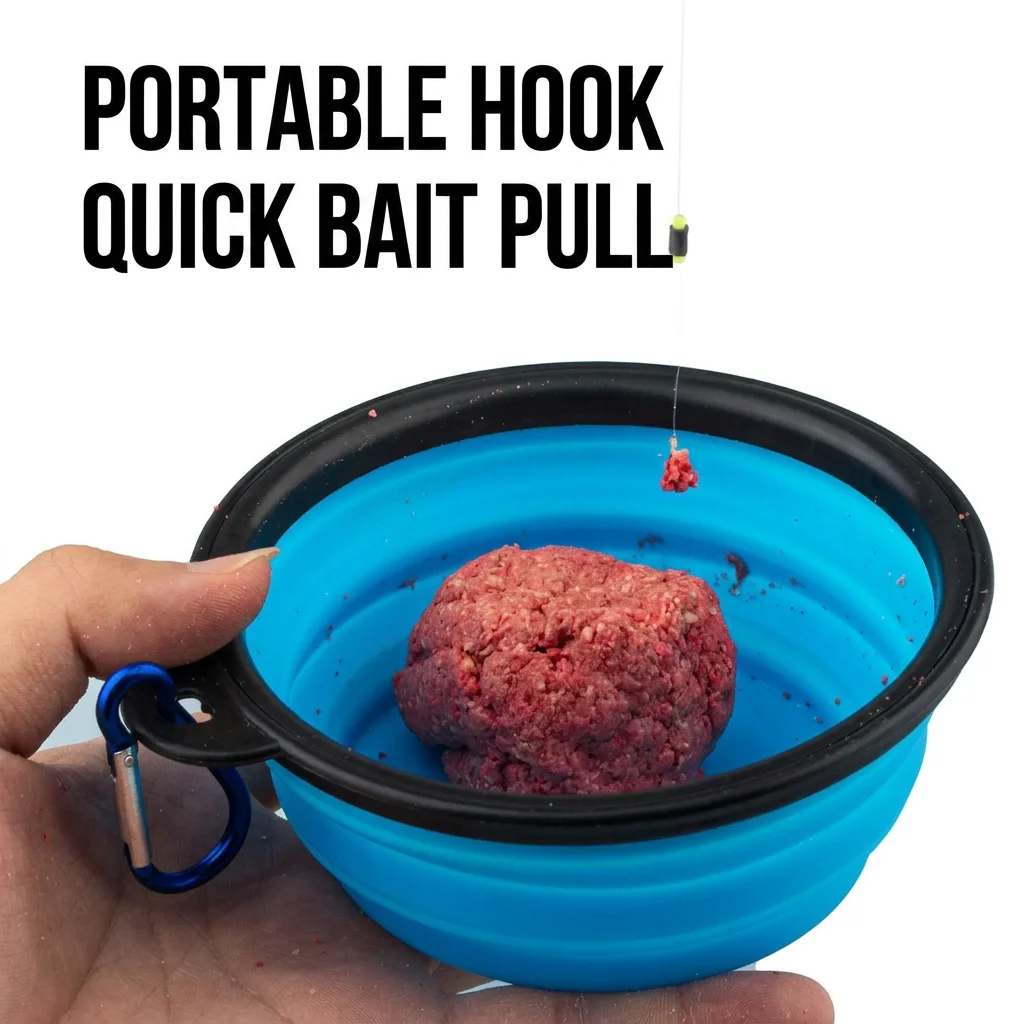 Portable Collapsible Silicone Bait Bowl with Carabiner, Fishing Bait Mixing Cup, Quick Hook Bait Container Fishing Accessory