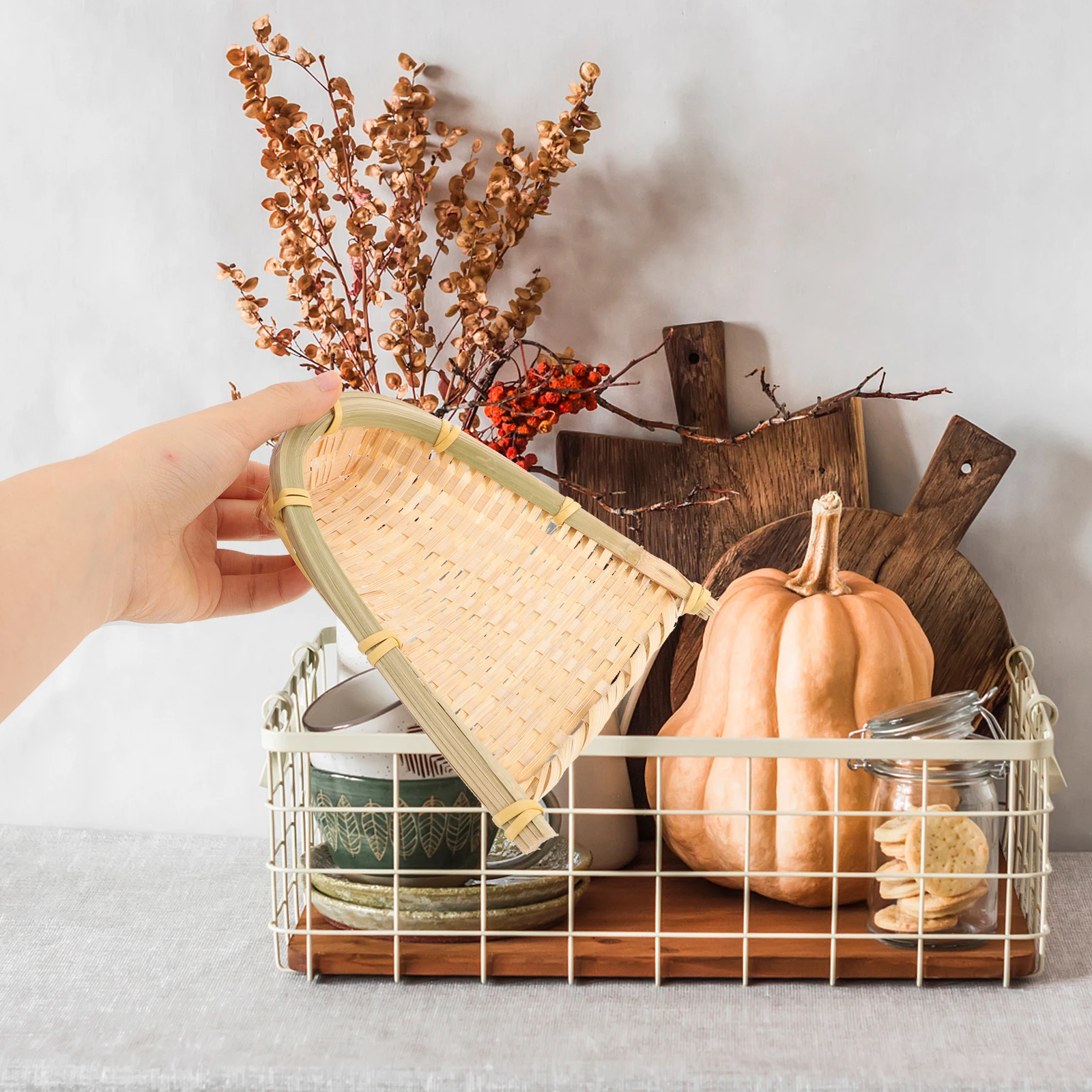 

2 Pcs For Bamboo Baskets Hand woven Organizer Snack Kitchen Storage Basket Material Kitchen Bedroom Storage