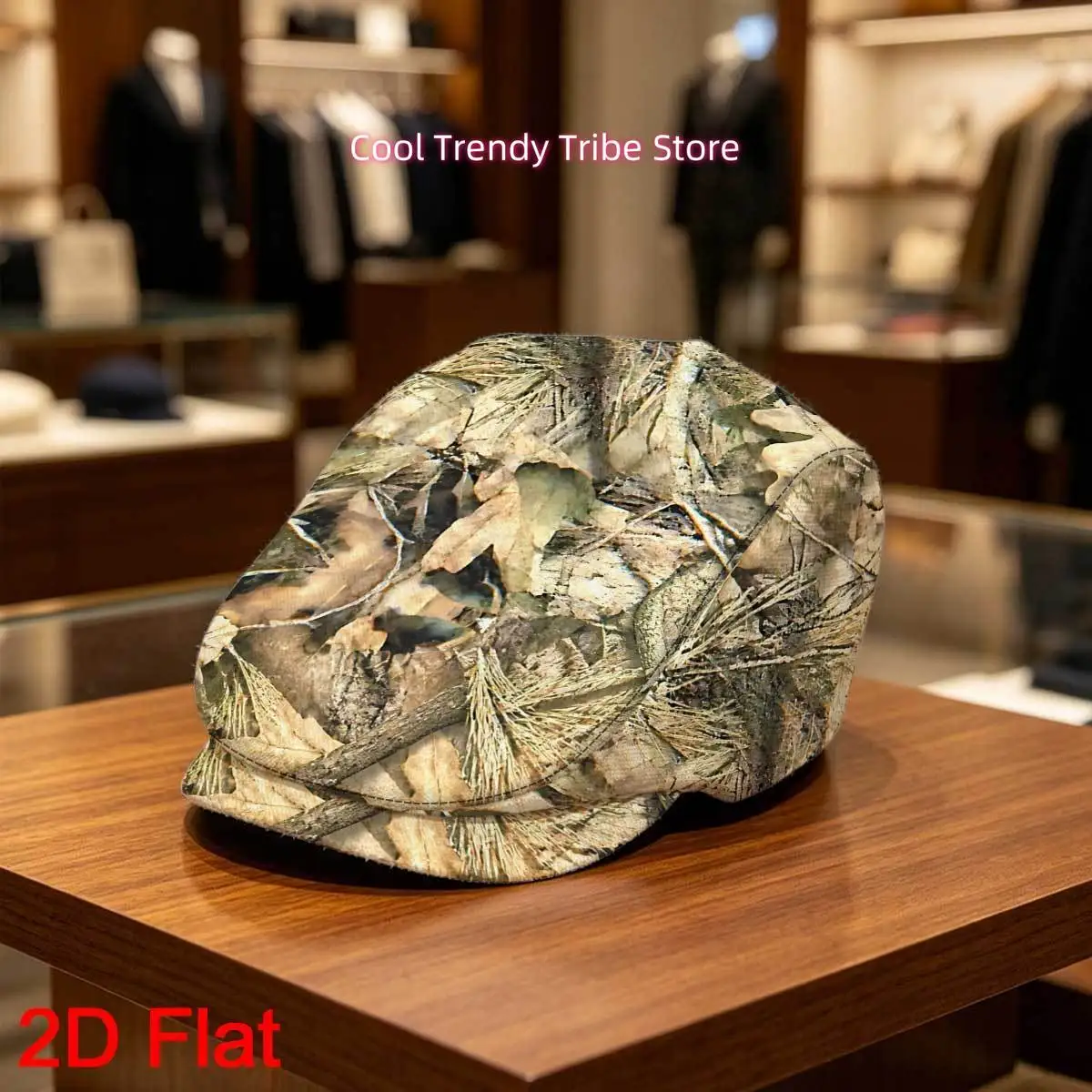 1pc 2D Flat Forest Leaf Camo Painter'S Hat Flat-Top Hat Gatsby Cap Versatile Perfect for All-Day Use with Vibrant Design Ideal f