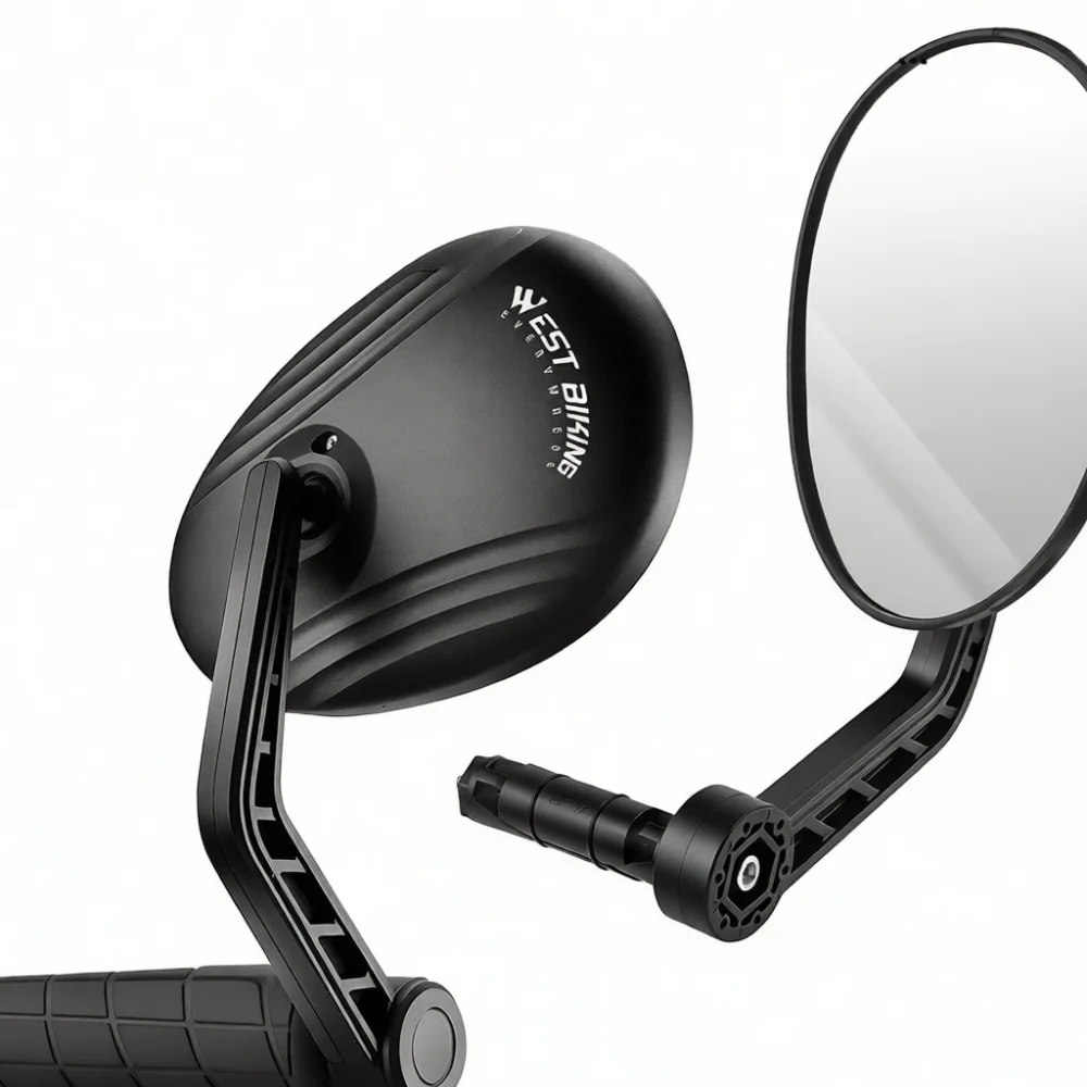 West Biking Bicycle Mirror Handlebar Plug Mount Rotatable Rear View Mirror Anti Shake Safety Cycling Reflector Black