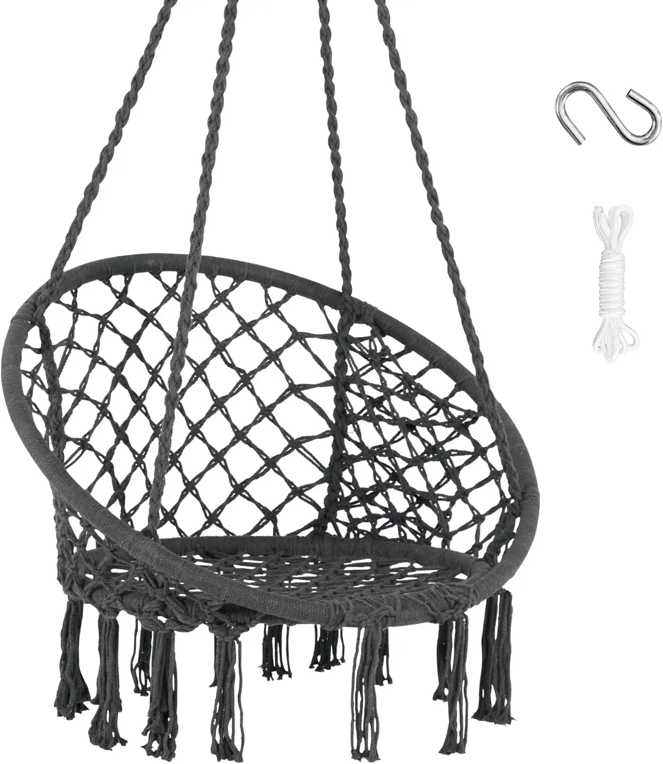 

Hammo Chair Hanging Rame Swing With Hardware Kits, Max 330 Lbs, Handmade Knitted Mesh Rope Swing Chair For Indoor, Outdoor,