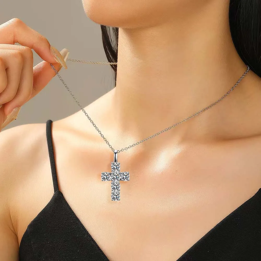 MUXIFC-collar con colgante de cruz de moissanita para mujer, cadena de cuello de plata 925 chapada en oro blanco de 18k, joyería fina con certificado GRA