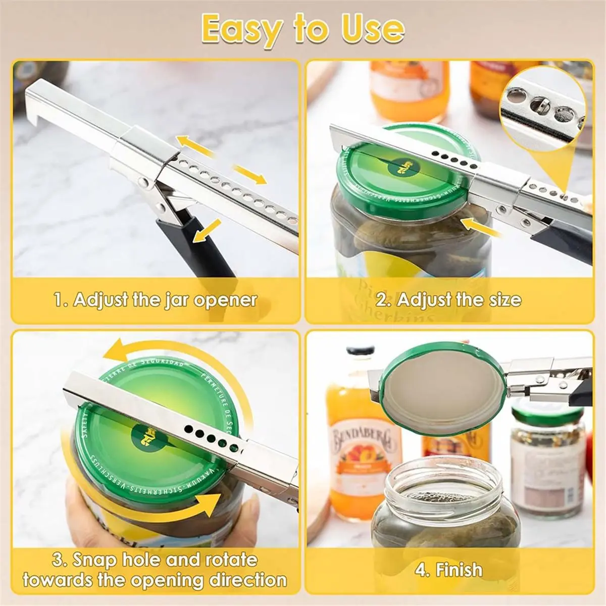 2-Pack Adjustable Jar Openers Comfort Grip for Arthritis and Weak Hands Extendable and Adjustable Can Opener