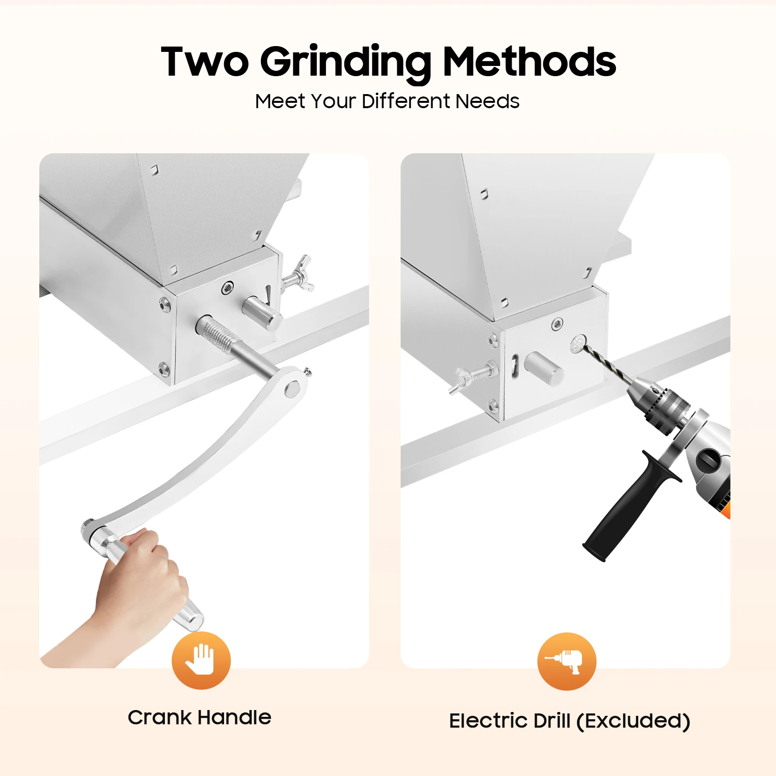 Grain Mill Grinder Hand Crank and Electric Drill Two Operation Modes Adjustable Roller Gap for Grind a Variety of Grains