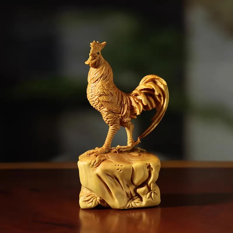 

Hand Carved Boxwood Handheld Art Year of The Rooster Talisman for Daily Carry