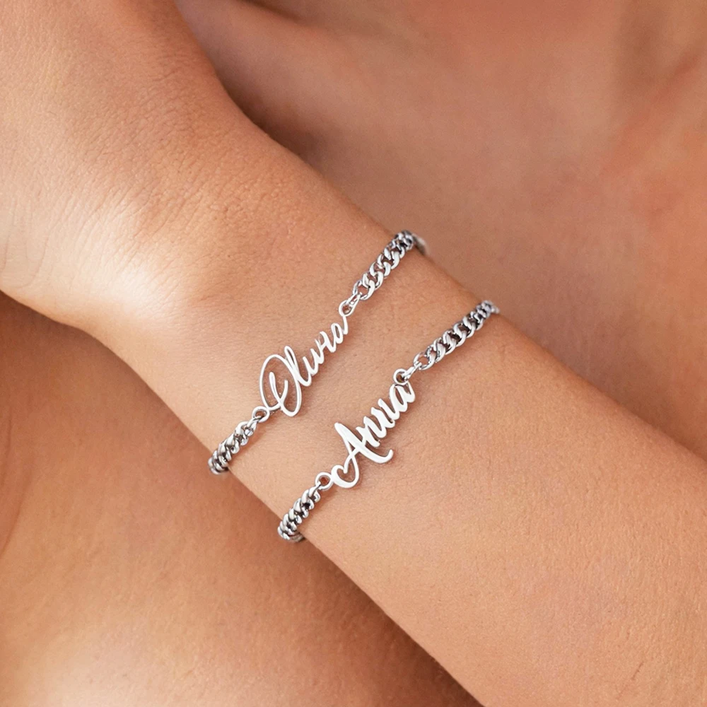Women's Custom Nameplate Bangle Bracelet, Stainless Steel
