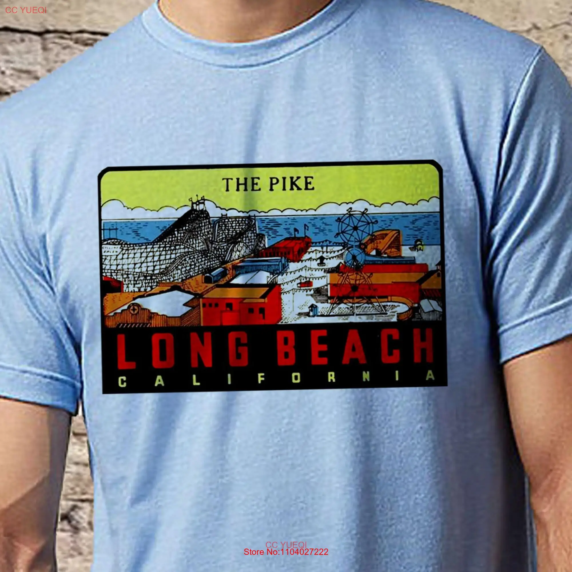 Retro Postcard Long Beach Pike California Vintage Design T shirt Original long or short sleeves