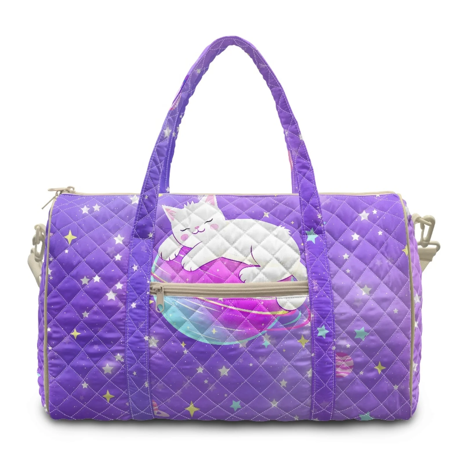 Coloranimal Galaxy Cat Print Washable Carry On Luggage Bags for Beach Polyester Travel Tote Bag New Trend