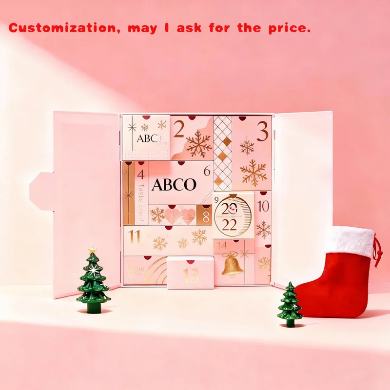 

на заказ. Роскошный картонный бумажный адвент-календарь на заказ, косметическая упаковка для красоты, обратный отсчет, матовая ламинация, губка, вкладыш на заказ Pro
